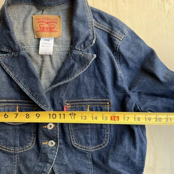 Y2K Levi's Jacket Juniors X-Large Blue Jean Denim Cropped Button Front Blazer - Picture 5 of 8